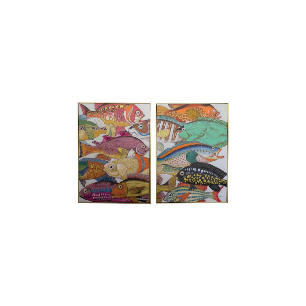 Oil Painting - Set Of Two Colorful Fish With Gold Frame. Picture 1