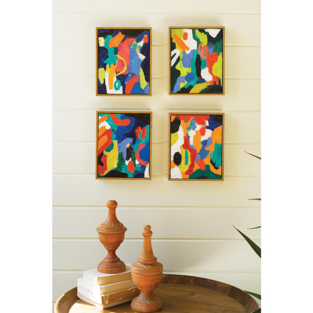 Set Of Four Framed Colorful Abstract Oil Paintings. Picture 1