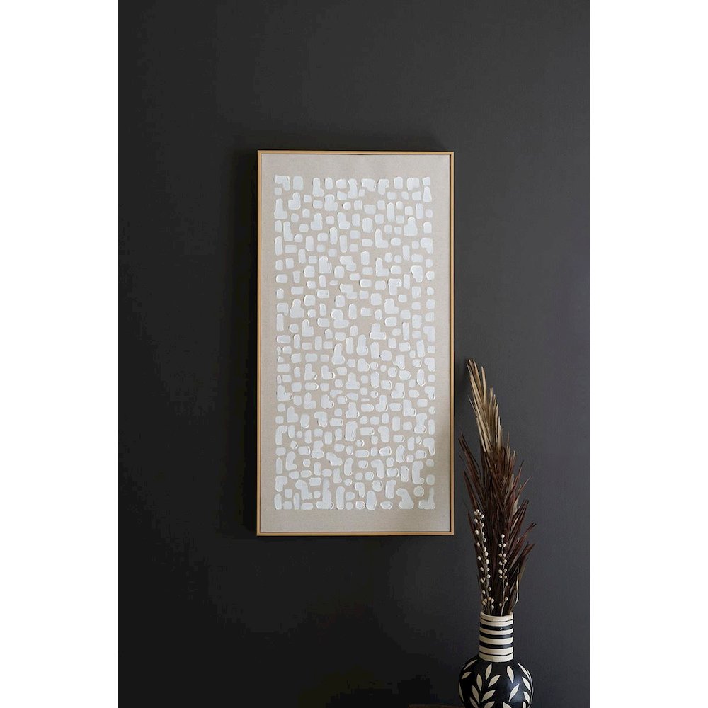 Framed Acrylic Khaki And White Abstract Painting. Picture 1