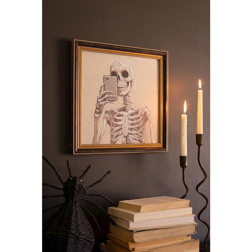 Framed Halloween Skeleton With Cell Phone Painting. Picture 2