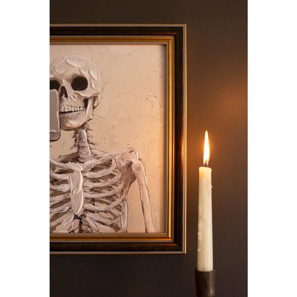 Framed Halloween Skeleton With Cell Phone Painting. Picture 3
