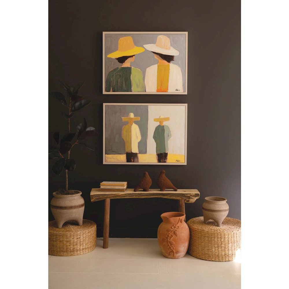 Set Of Two Framed Men And Women In Hats Painting. Picture 1