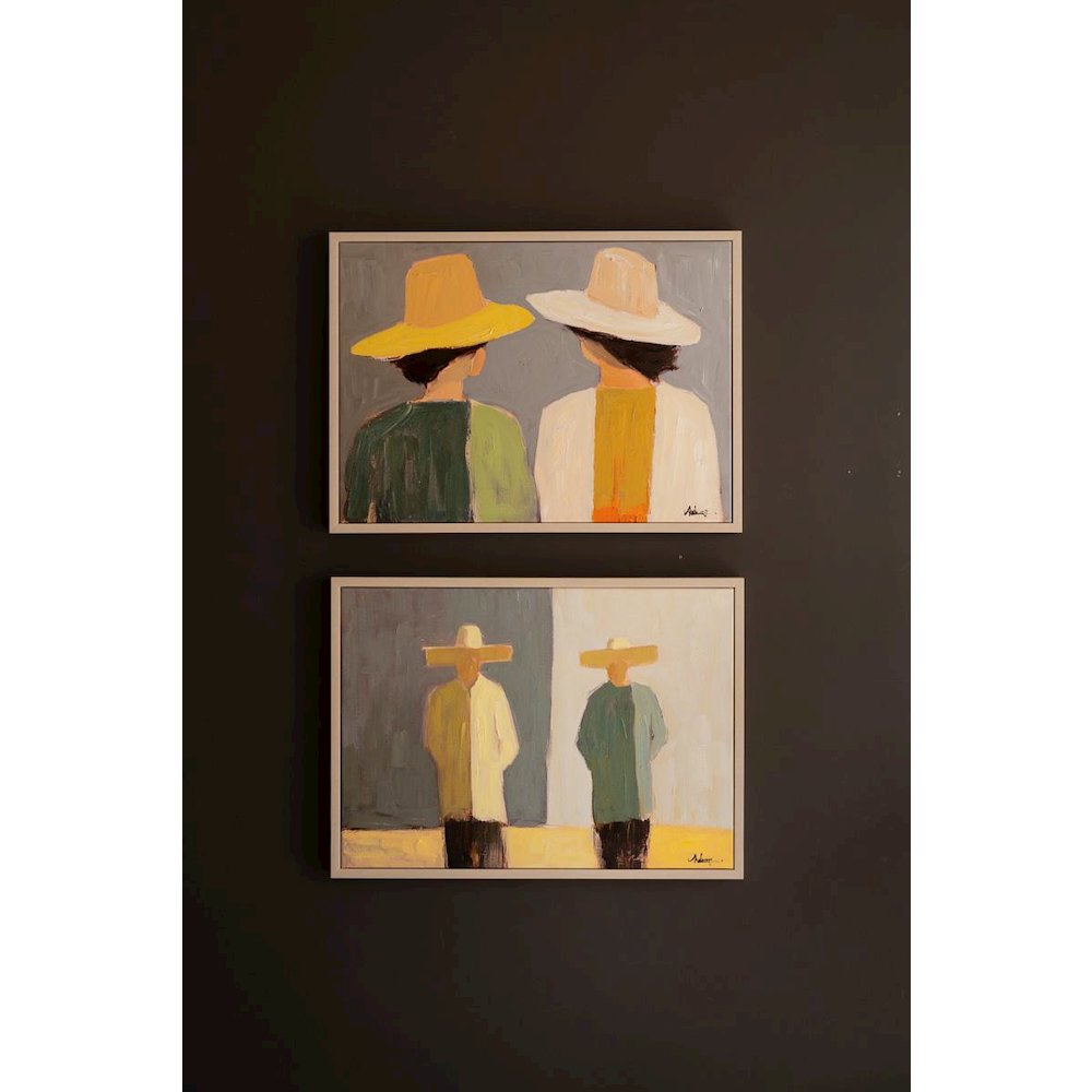 Set Of Two Framed Men And Women In Hats Painting. Picture 2