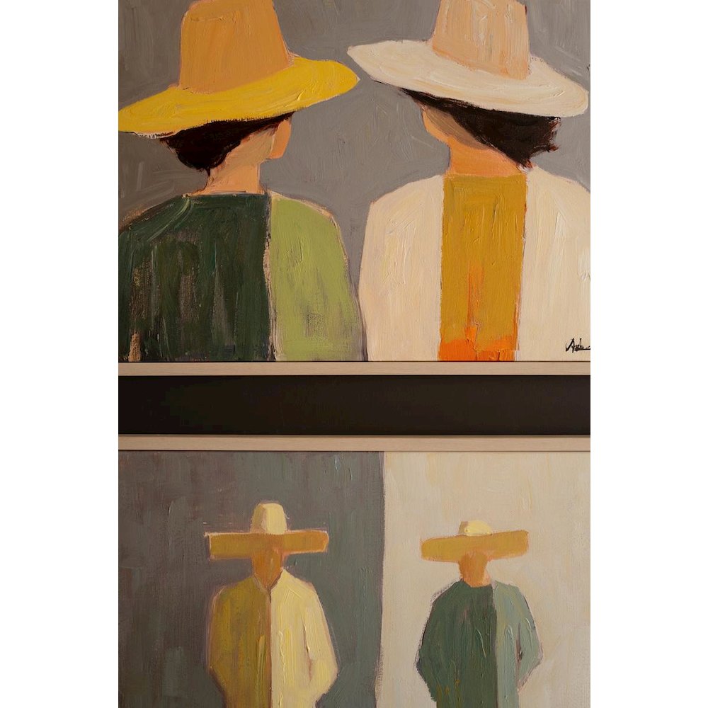 Set Of Two Framed Men And Women In Hats Painting. Picture 5