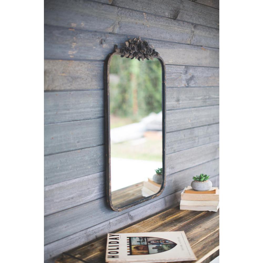 Rectangle Metal Mirror With Flower Details. Picture 1