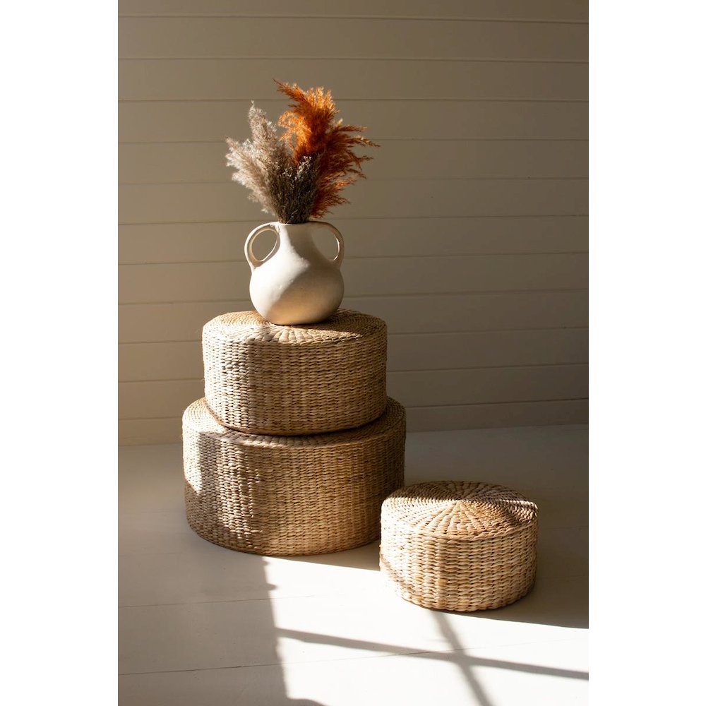 Set Of Three Round Natural Seagrass Risers. Picture 2