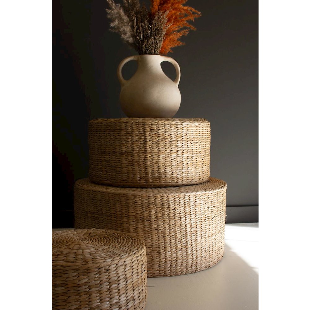 Set Of Three Round Natural Seagrass Risers. Picture 3