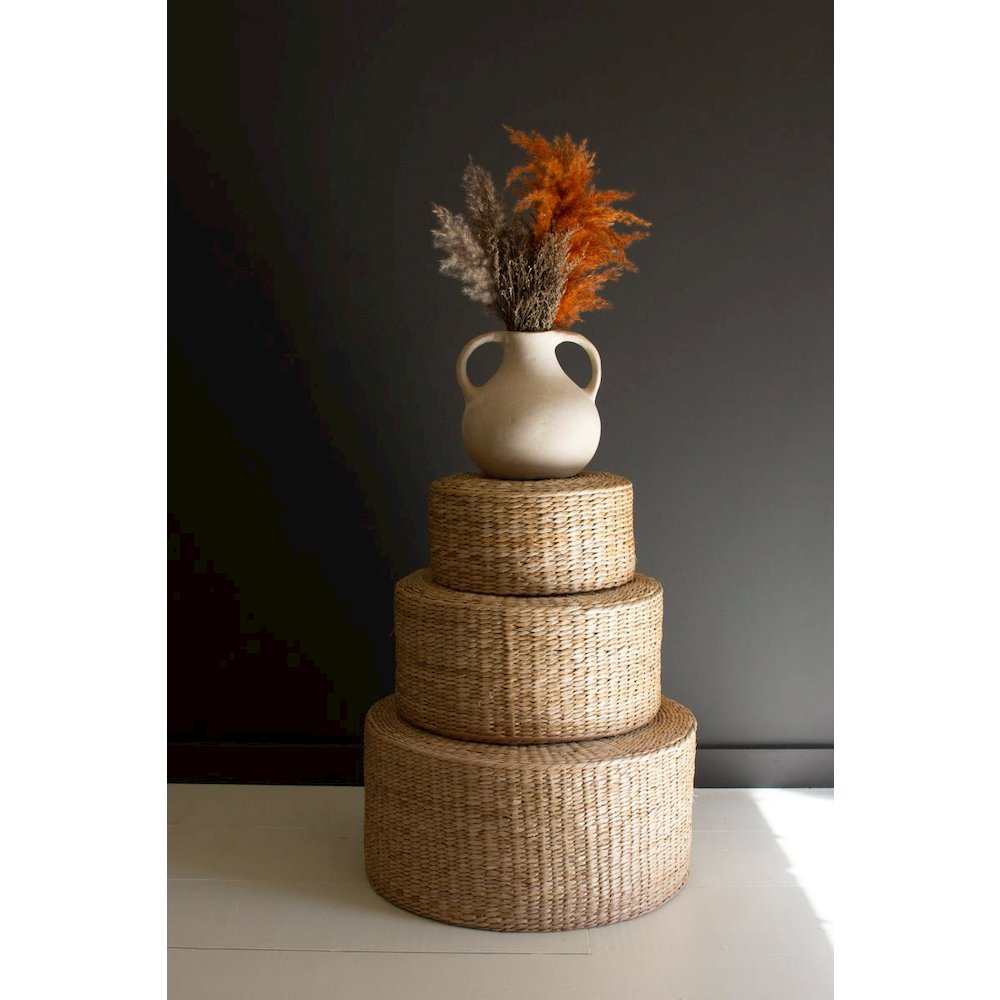 Set Of Three Round Natural Seagrass Risers. Picture 5