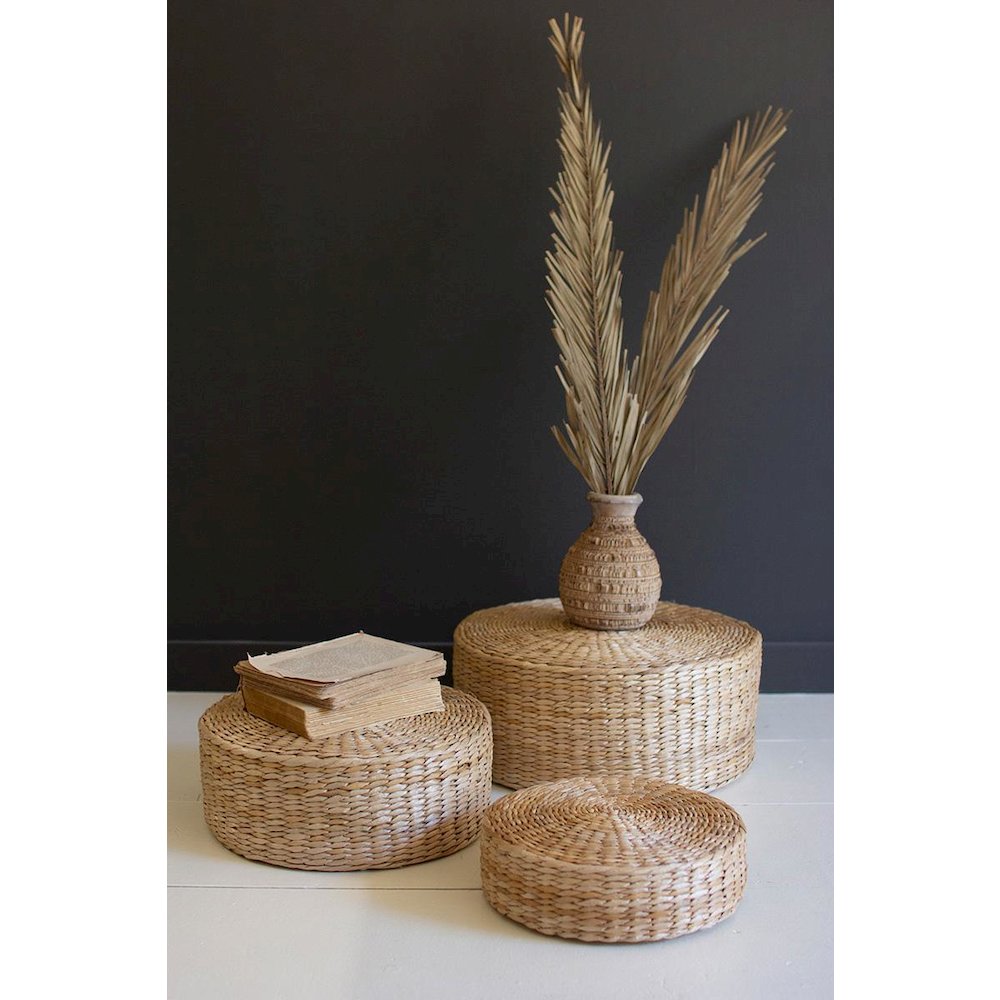 Set Of Three Round Sea Grass Risers. Picture 1