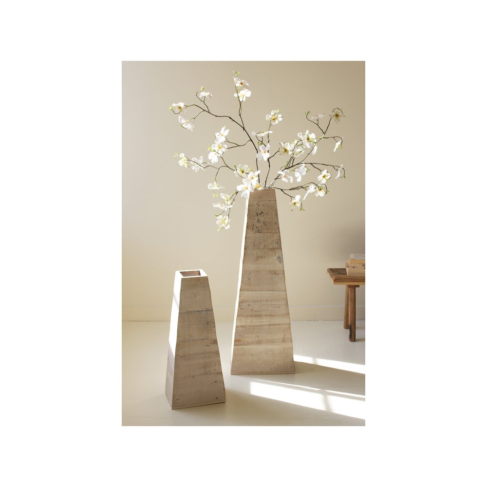 Set Of Two Recycled Wood  Floor Vases - White-Wash. Picture 1