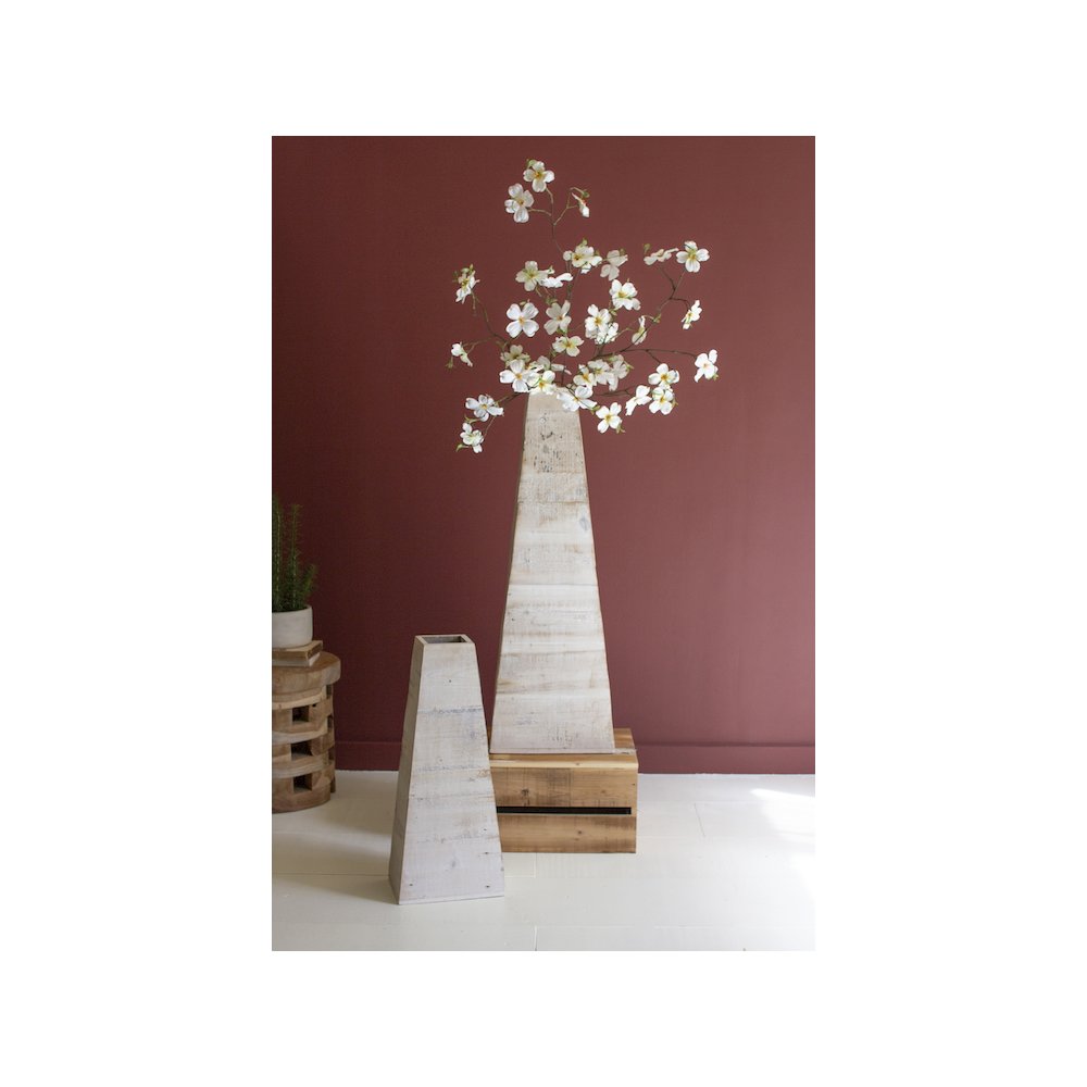 Set Of Two Recycled Wood  Floor Vases - White-Wash. Picture 4