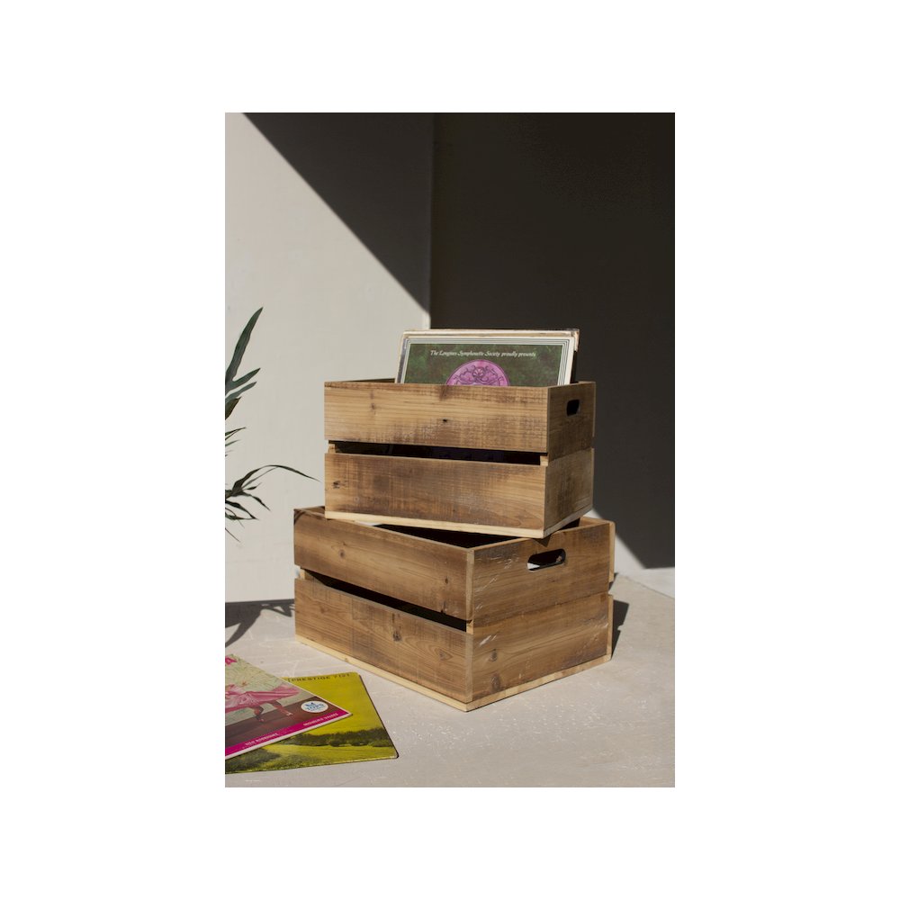 Set Of Two Slatted Wooden Crates - Natural Finish. Picture 1