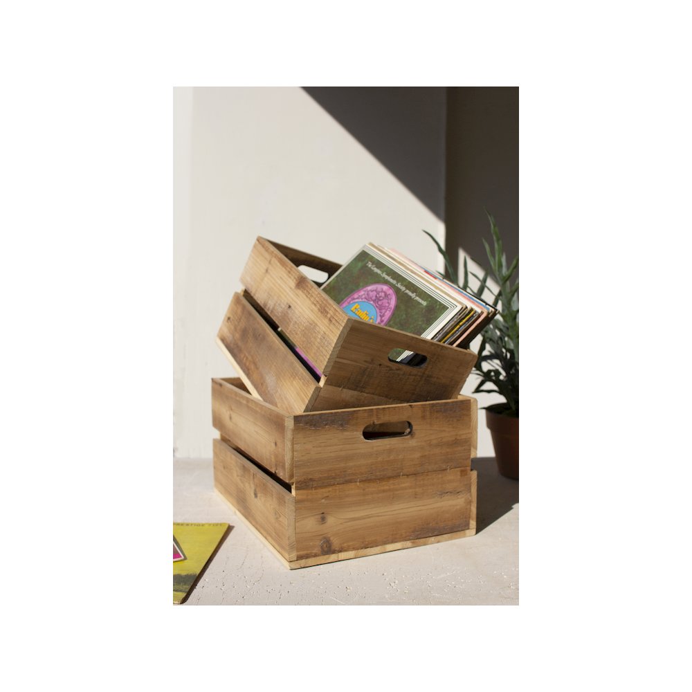 Set Of Two Slatted Wooden Crates - Natural Finish. Picture 2