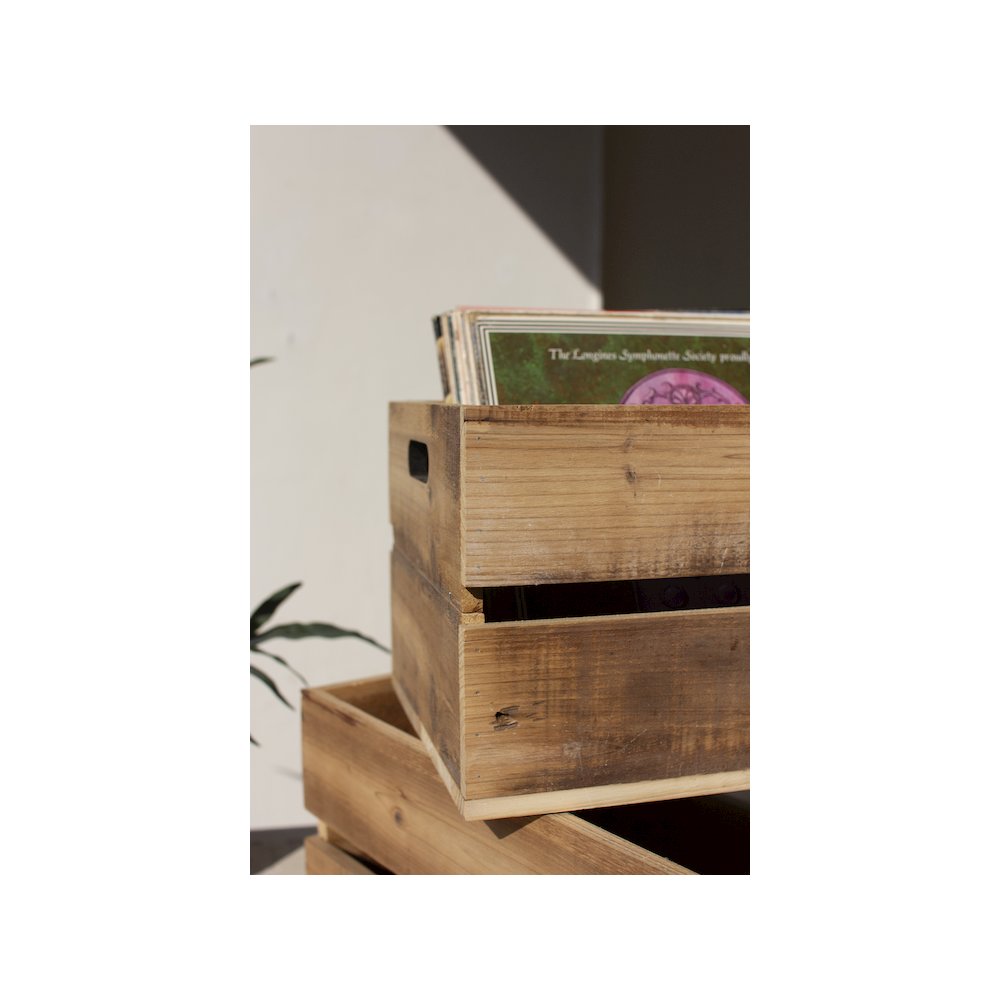 Set Of Two Slatted Wooden Crates - Natural Finish. Picture 3