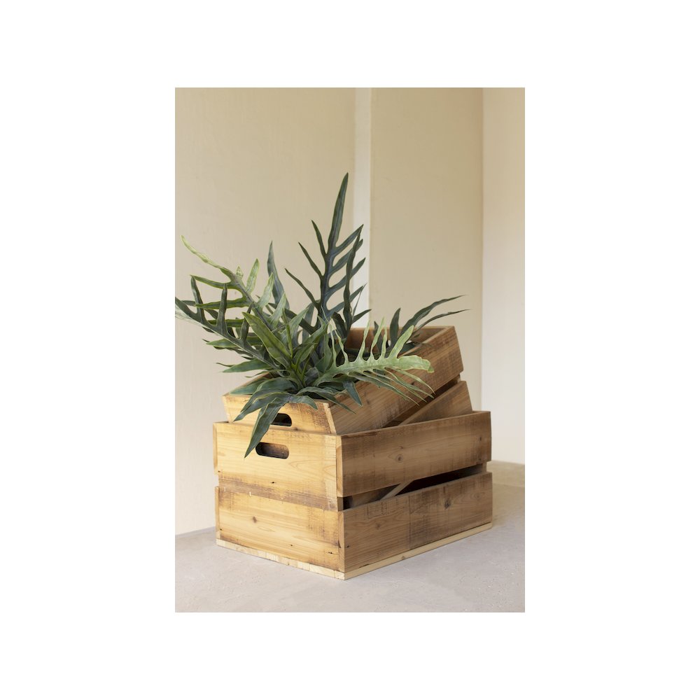 Set Of Two Slatted Wooden Crates - Natural Finish. Picture 6