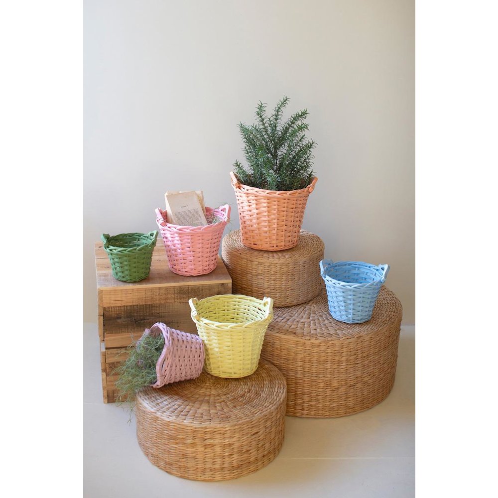 Set Of 6 Multi-Color Willow Easter Baskets With Handles. Picture 1