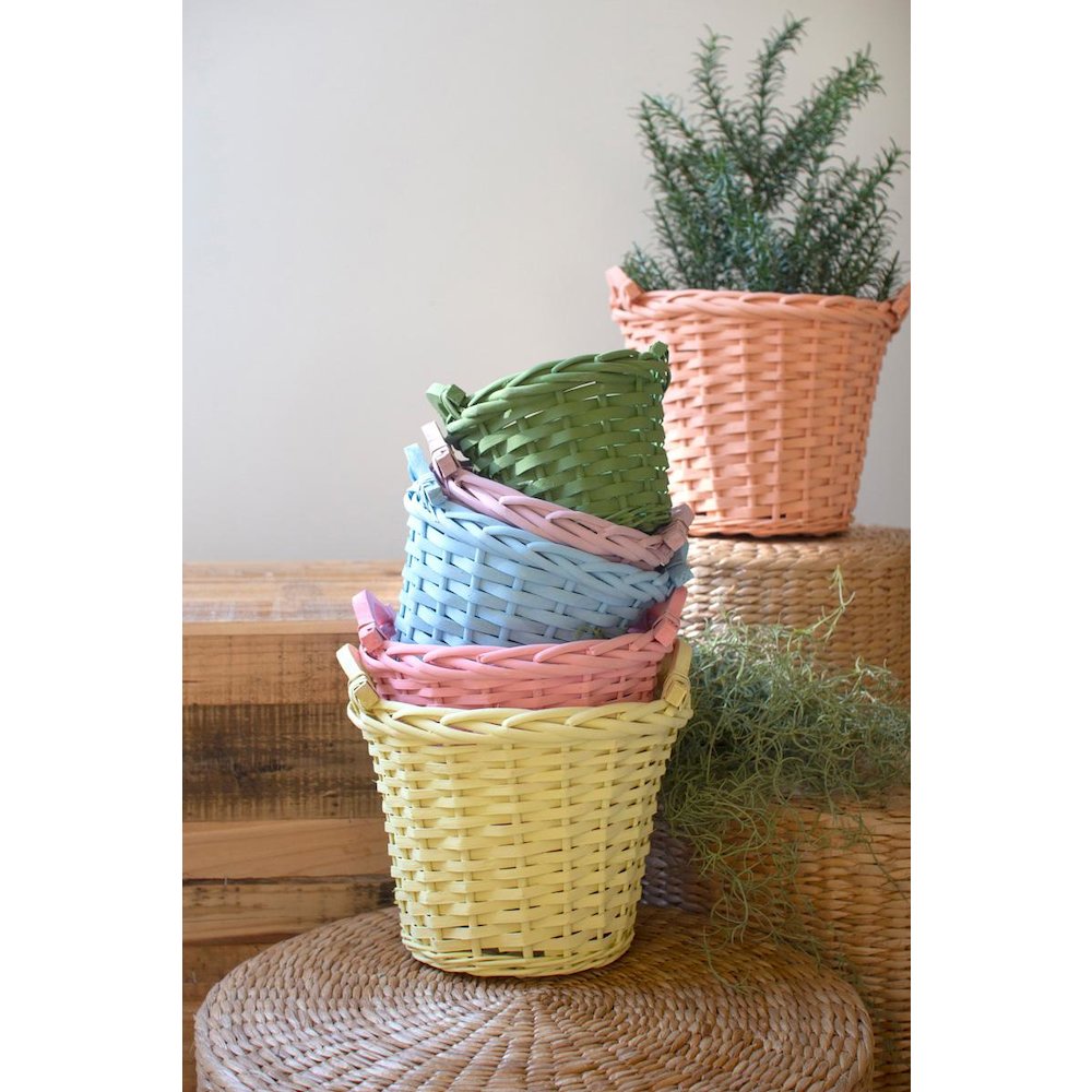 Set Of 6 Multi-Color Willow Easter Baskets With Handles. Picture 4