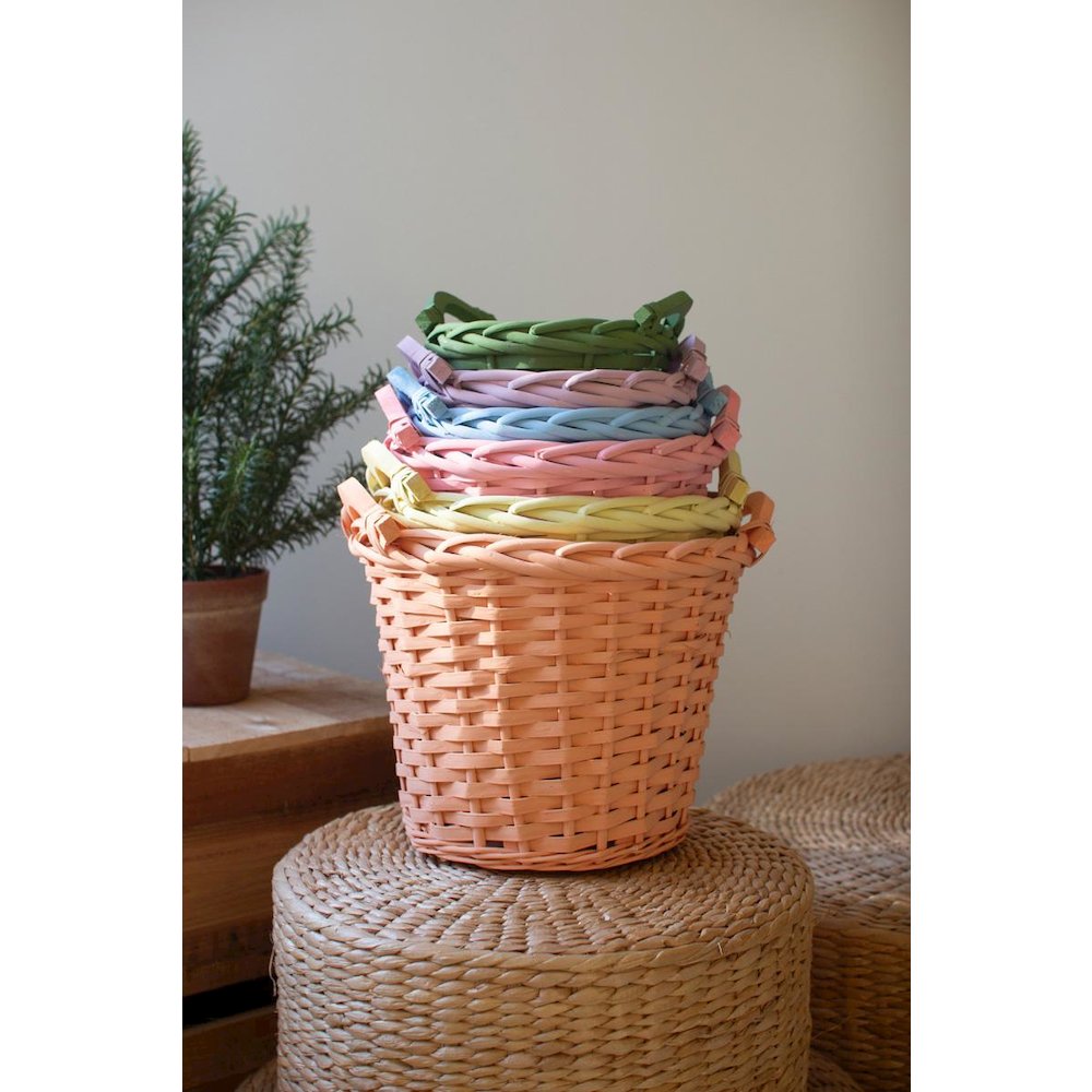 Set Of 6 Multi-Color Willow Easter Baskets With Handles. Picture 5