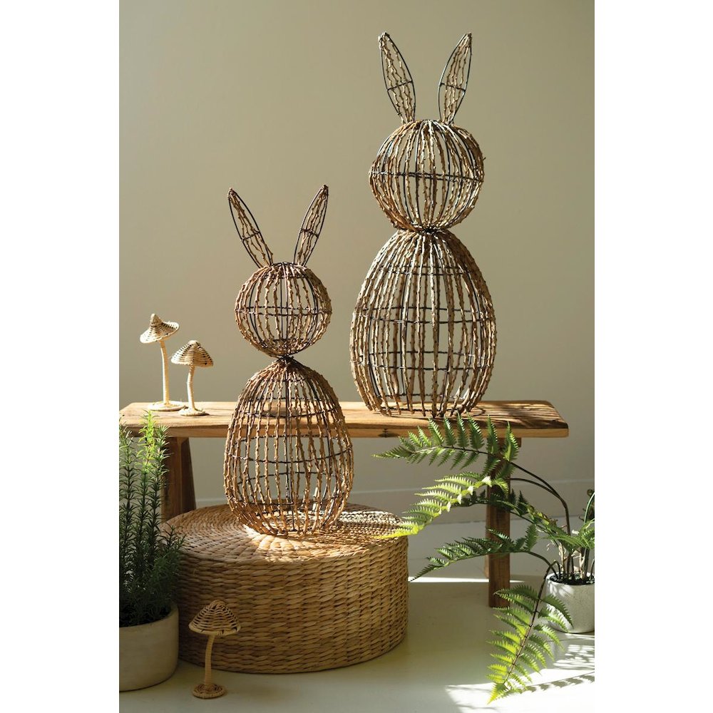 Set Of Two Twig And Iron Rabbits. Picture 1