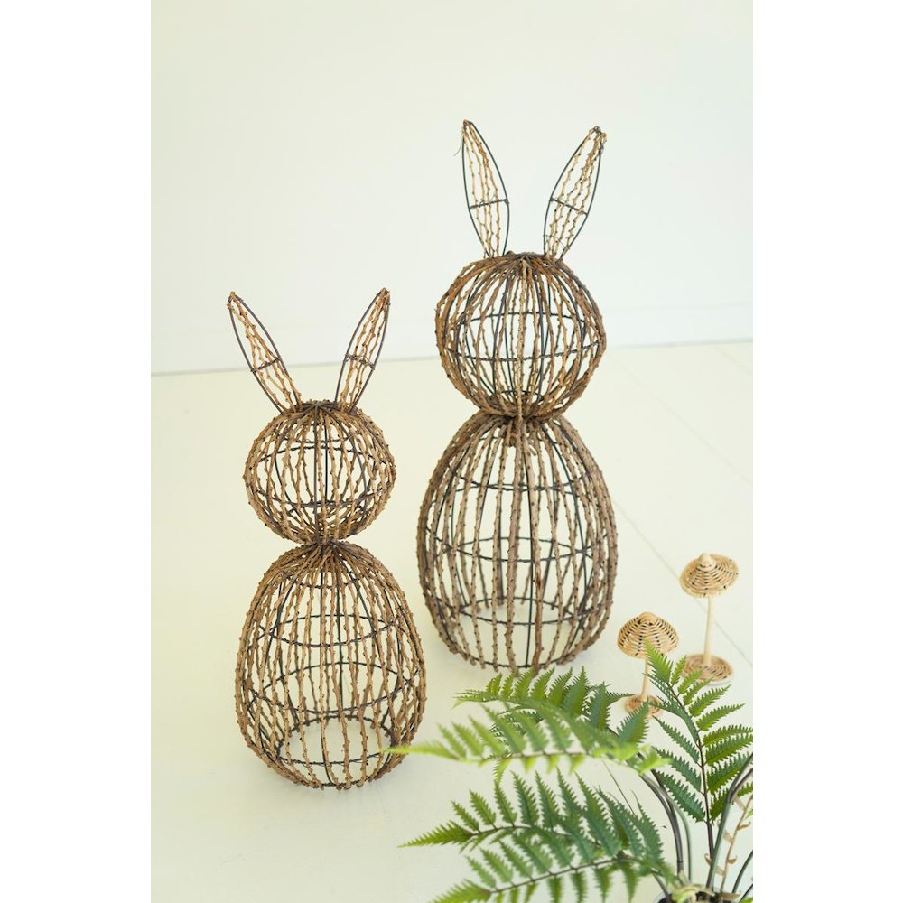 Set Of Two Twig And Iron Rabbits. Picture 2