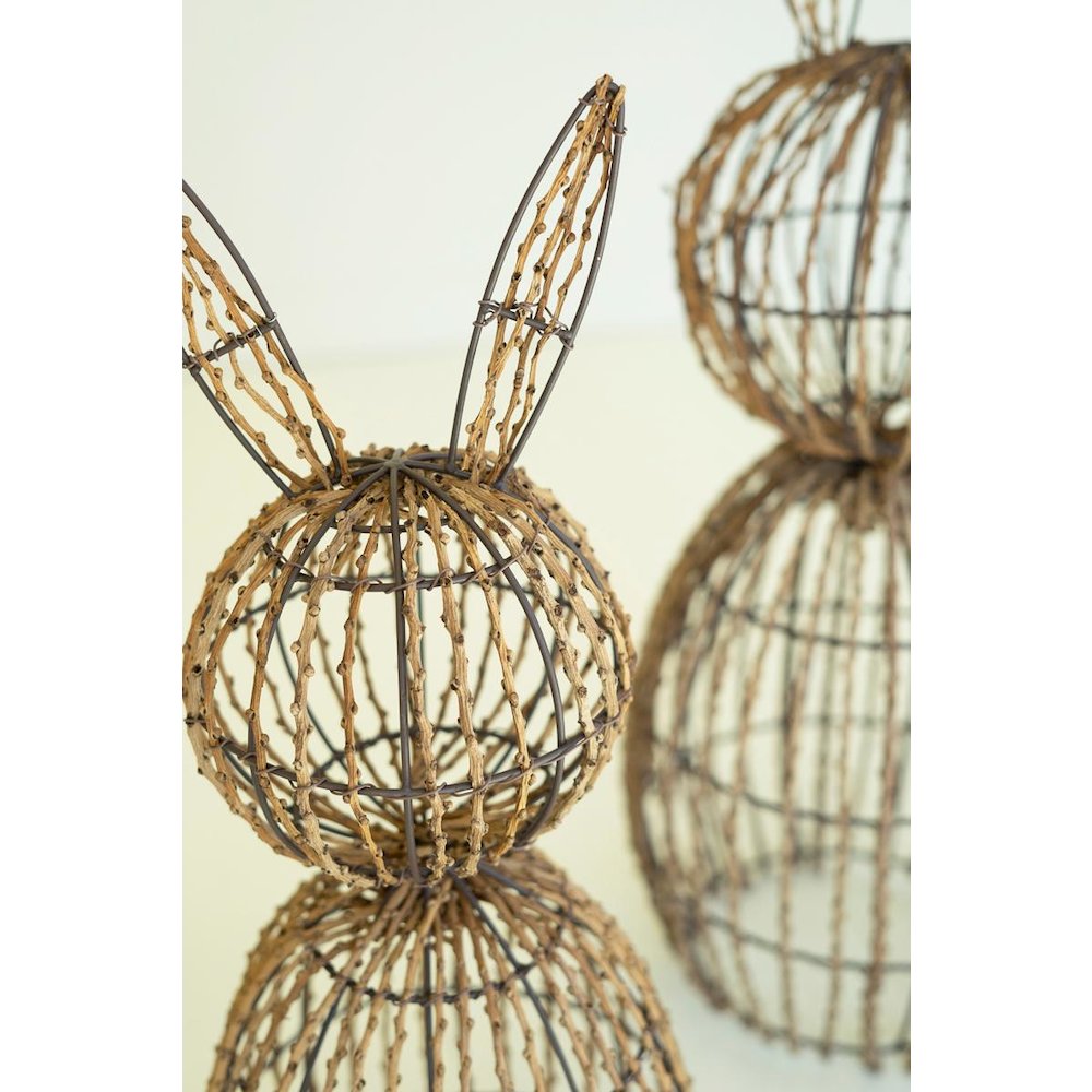 Set Of Two Twig And Iron Rabbits. Picture 3