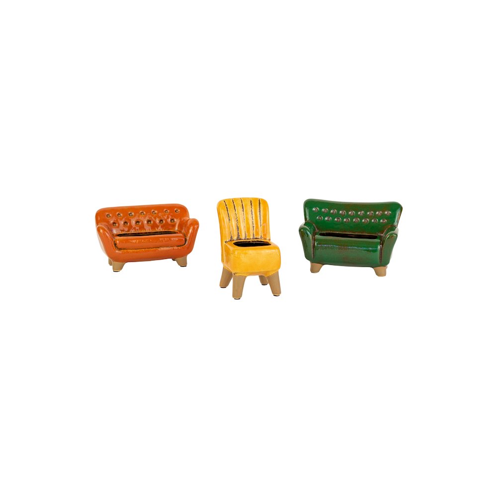 Set Of Three Ceramic Sofa And Chair Planters. Picture 1