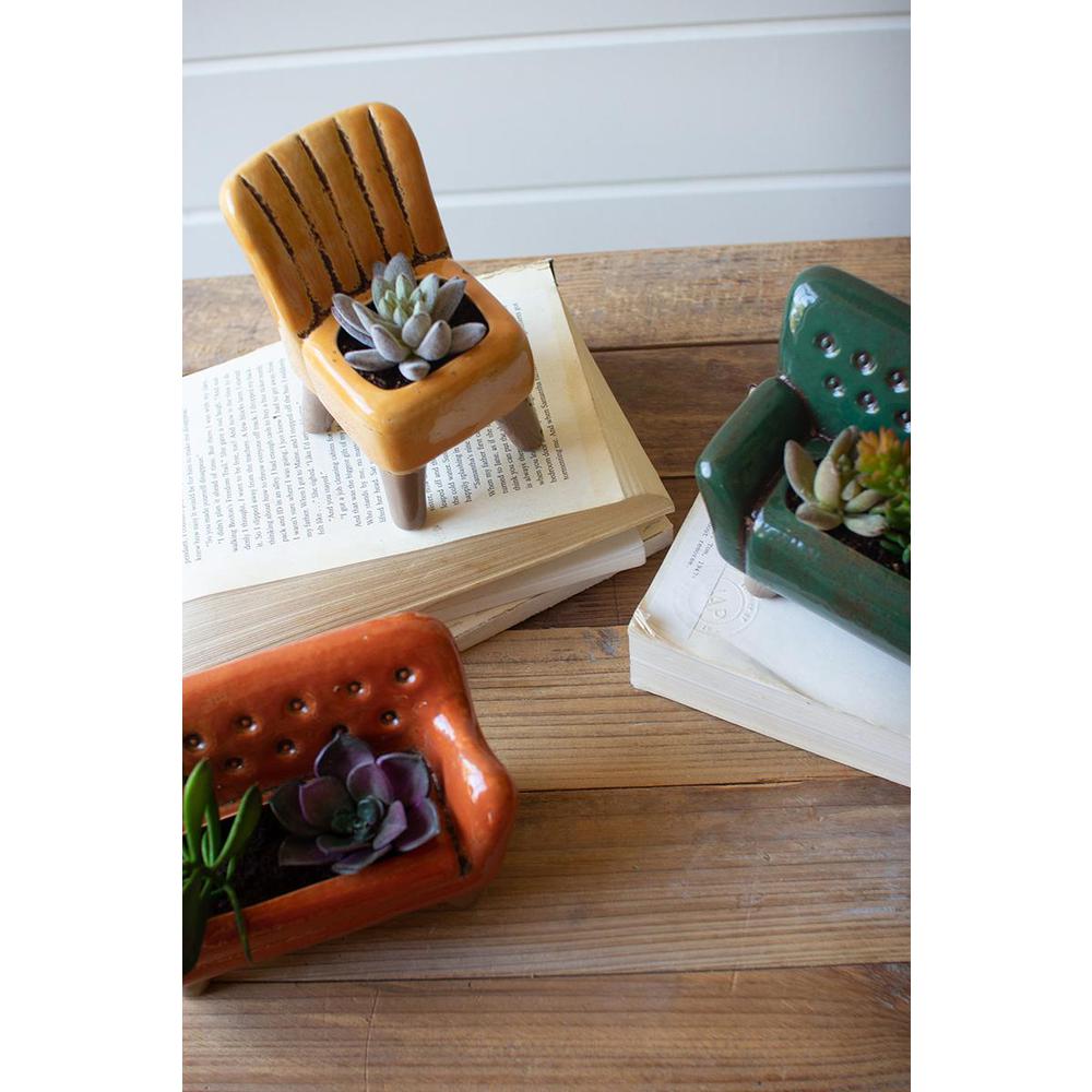 Set Of Three Ceramic Sofa And Chair Planters. Picture 3