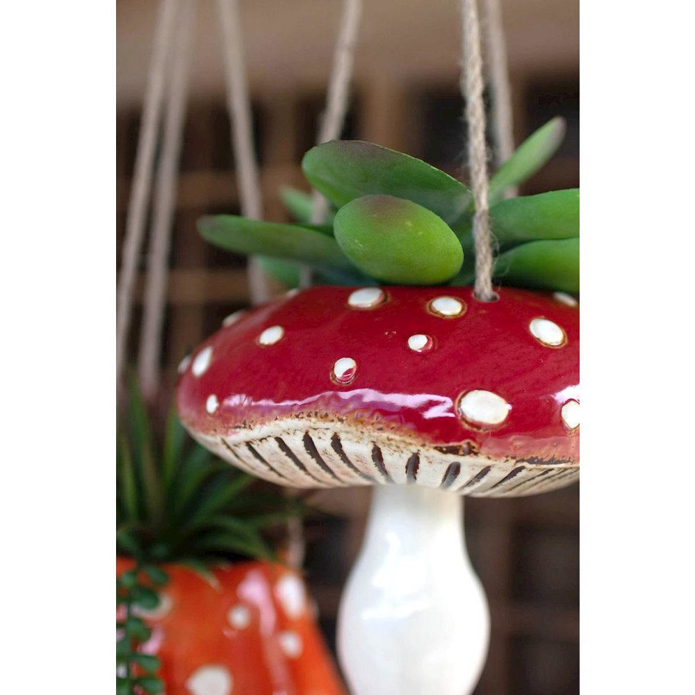 Set Of Two Ceramic  Toadstool Hanging Planters. Picture 2