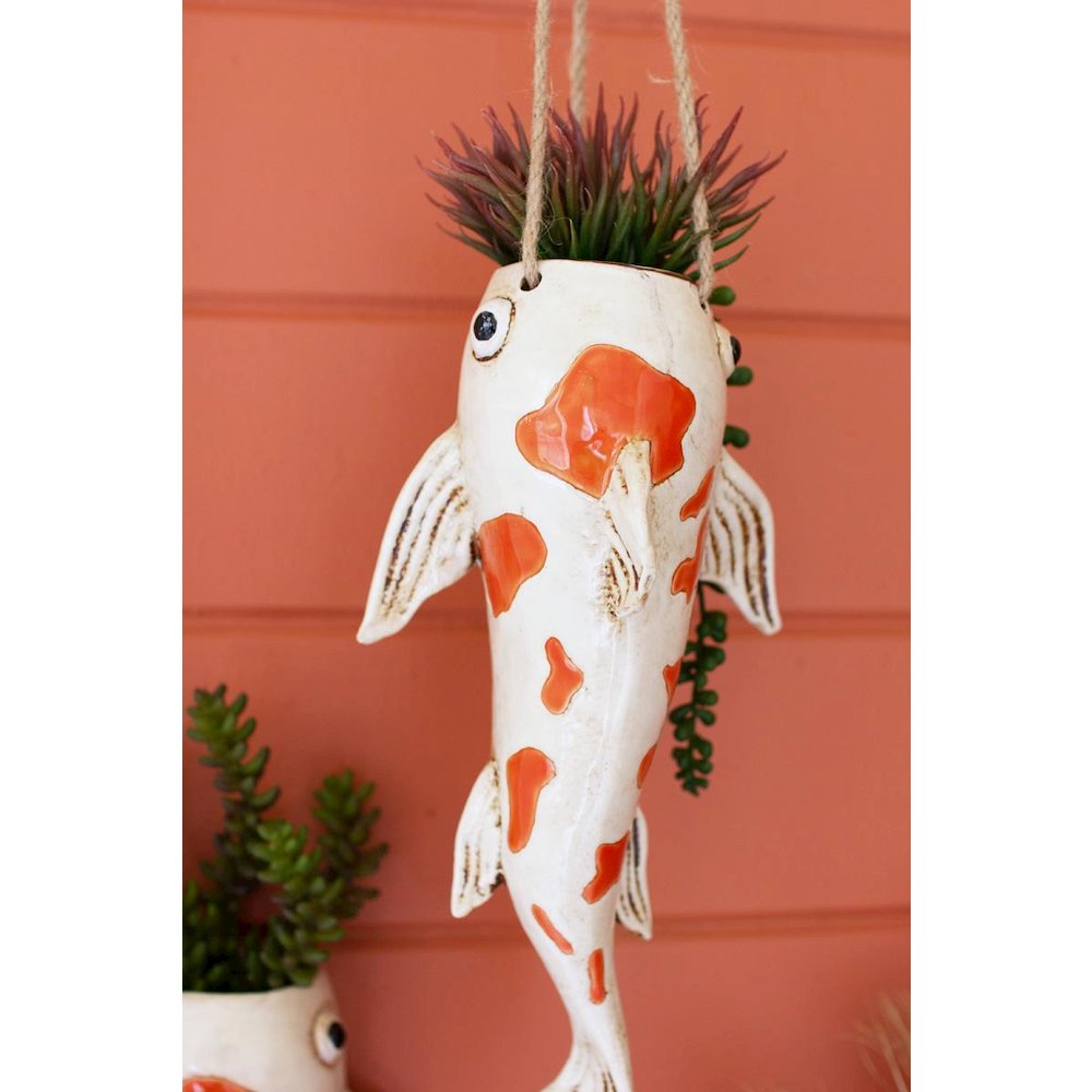 Ceramic Koi Fish Hanging Planter. Picture 1
