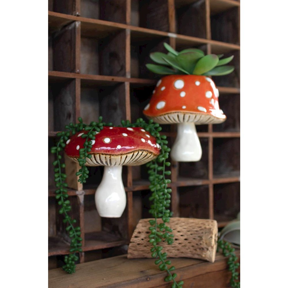 Set Of Two Ceramic Toadstool Wall Planters. Picture 1
