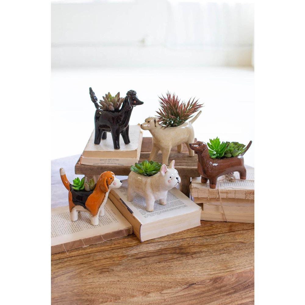 Set Of Five Ceramic Dog Planters. Picture 1