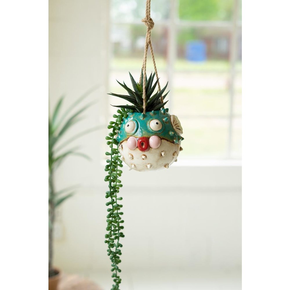 Ceramic Hanging Blowfish Planter. Picture 1