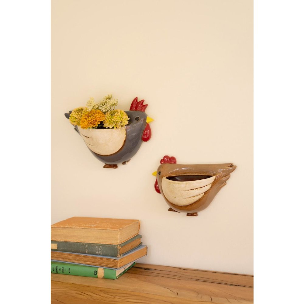 Set Of Two Ceramic Chicken Wall Planters. Picture 2