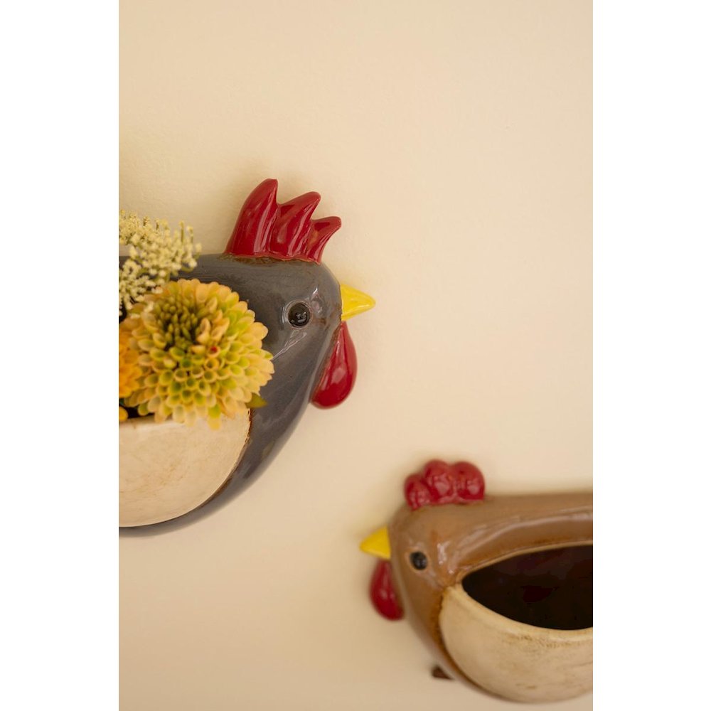 Set Of Two Ceramic Chicken Wall Planters. Picture 3