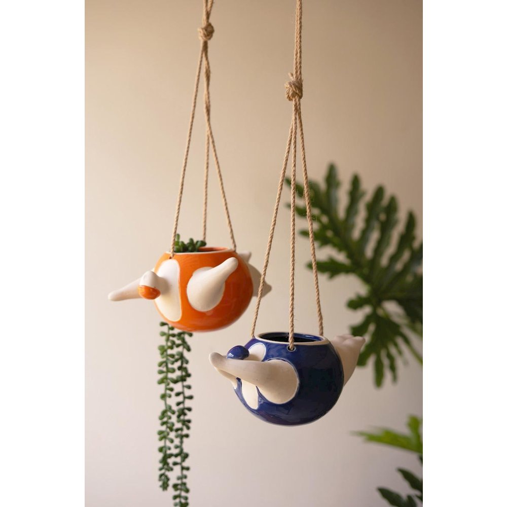 Set Of Two Hanging  Ceramic Swimmers Planters - One Each. Picture 1
