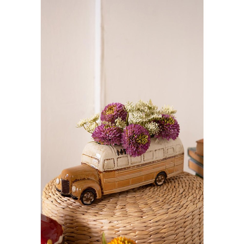 Yellow Ceramic School Bus Planter. Picture 1