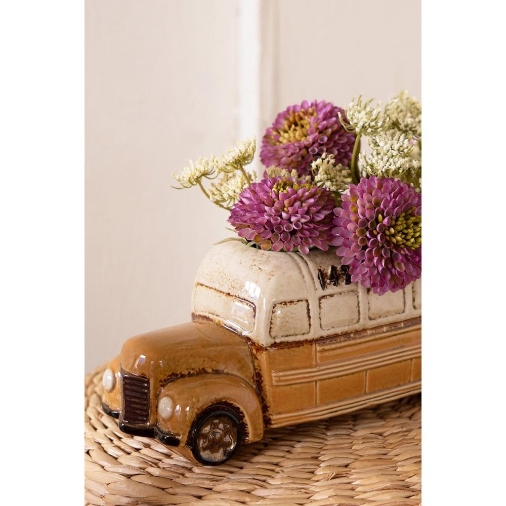 Yellow Ceramic School Bus Planter. Picture 3