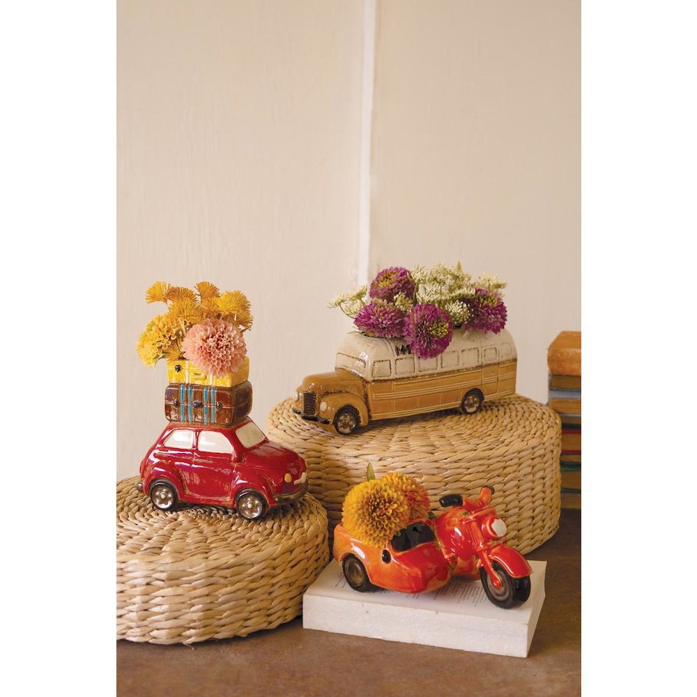 Red Ceramic Car With Luggage Planter. Picture 2