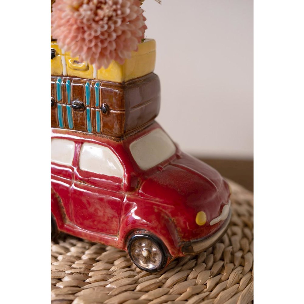 Red Ceramic Car With Luggage Planter. Picture 3