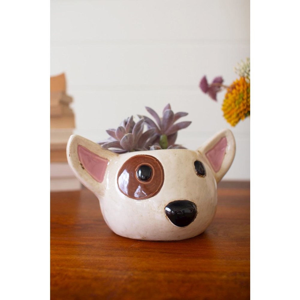 Set Of Two Ceramic Black And White Dog Head Planters. Picture 3