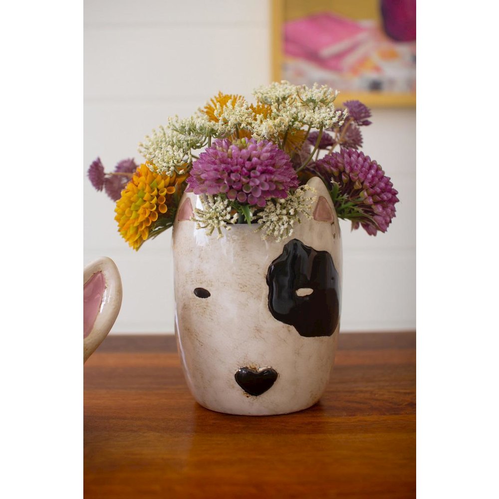 Set Of Two Ceramic Black And White Dog Head Planters. Picture 4