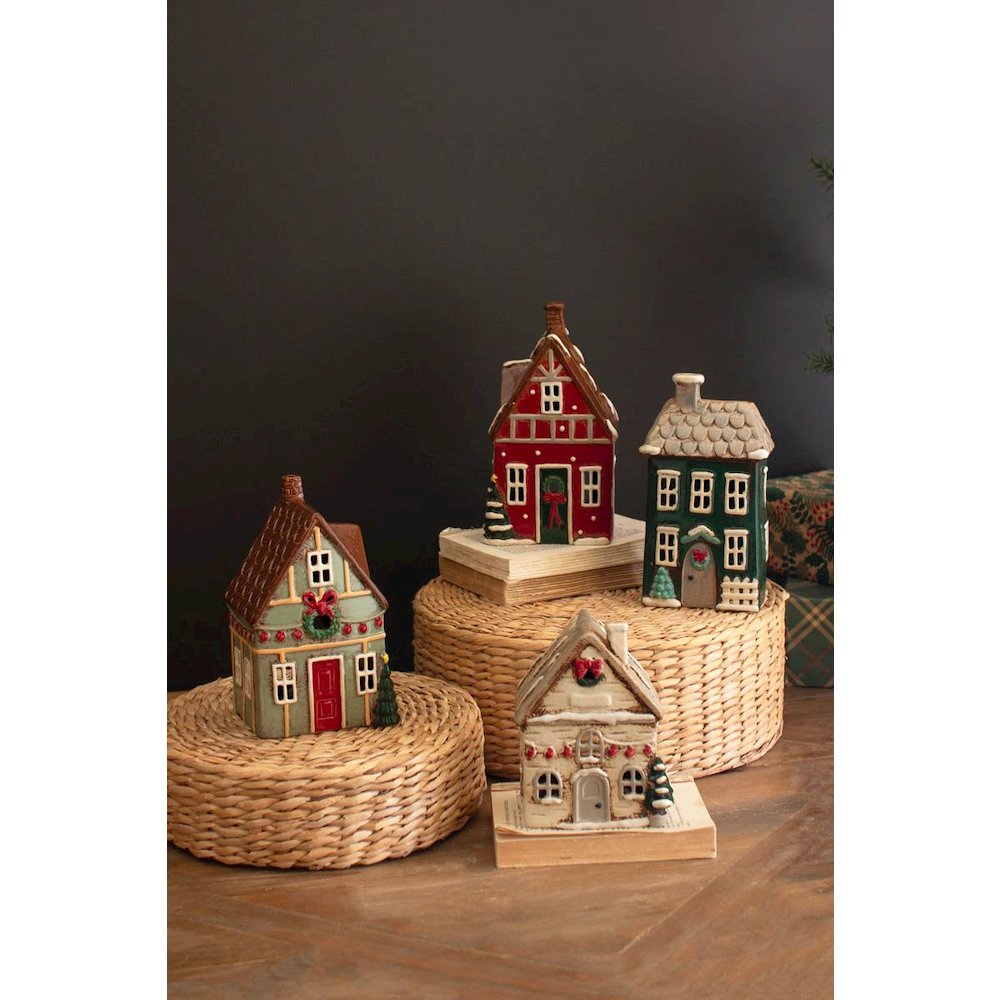 Set Of Four Ceramic Christmas Village. Picture 1