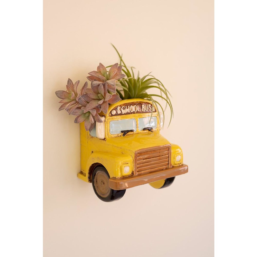 Ceramic Yellow School Bus Wall Planter. Picture 1