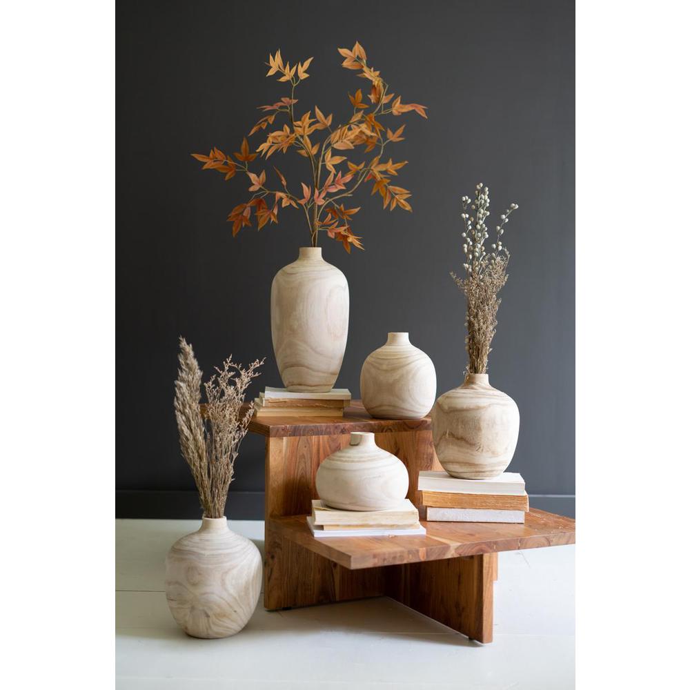Set Of Five Carved Wooden Bulb Vases - One Each Design. Picture 2
