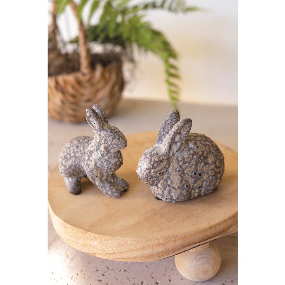 Set Of Two Rustic Ceramic Rabbits. Picture 2