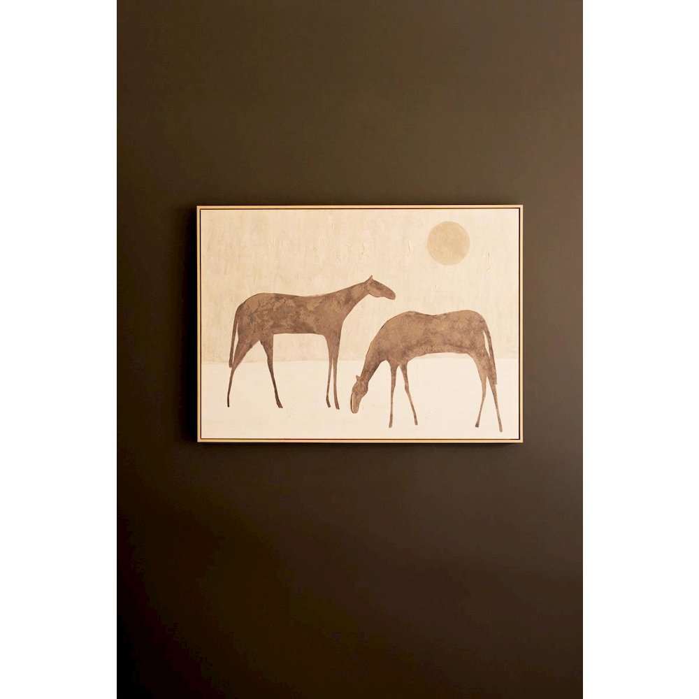 Framed Painting Two Horses With Sun. Picture 1