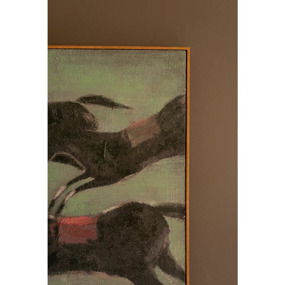 Framed Paint Over Print Four Run Away Race Horses. Picture 2