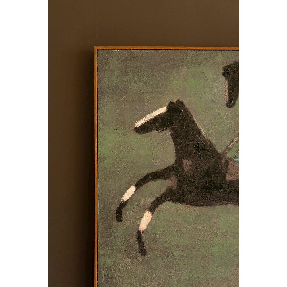 Framed Paint Over Print Four Run Away Race Horses. Picture 3