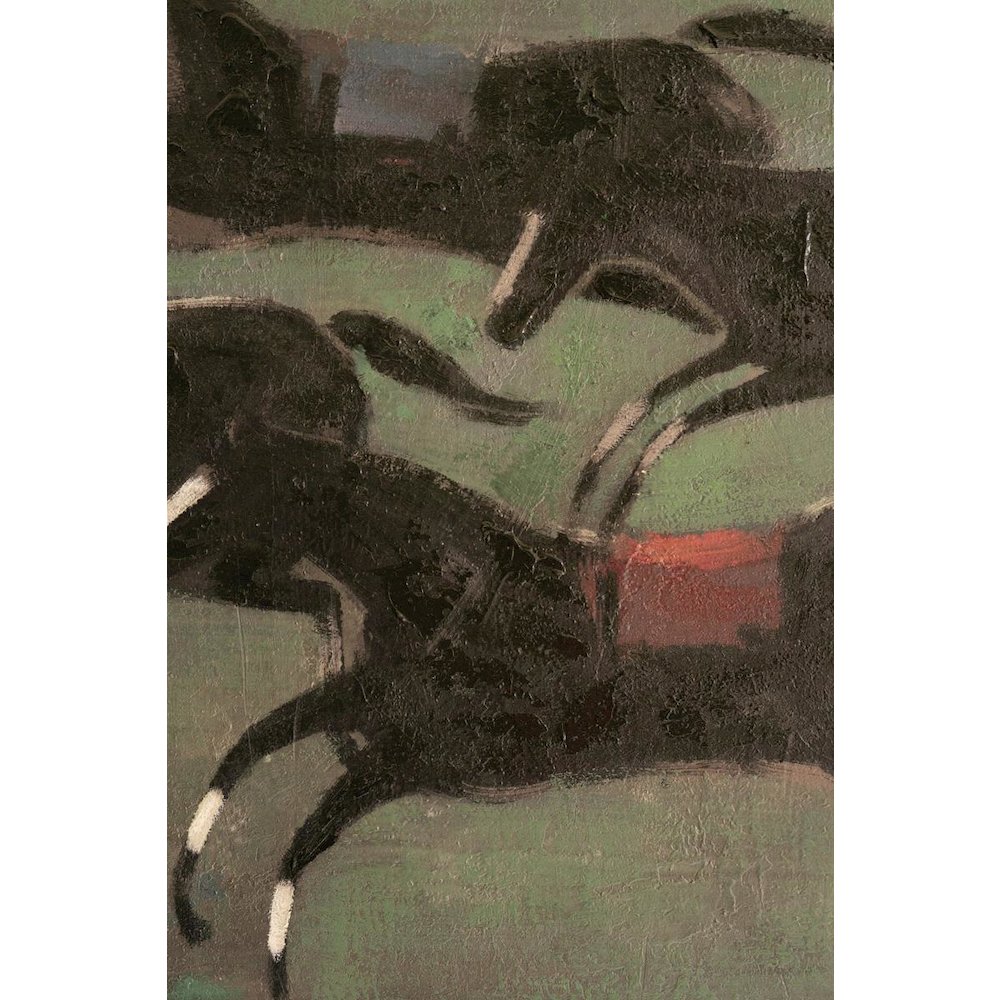 Framed Paint Over Print Four Run Away Race Horses. Picture 4