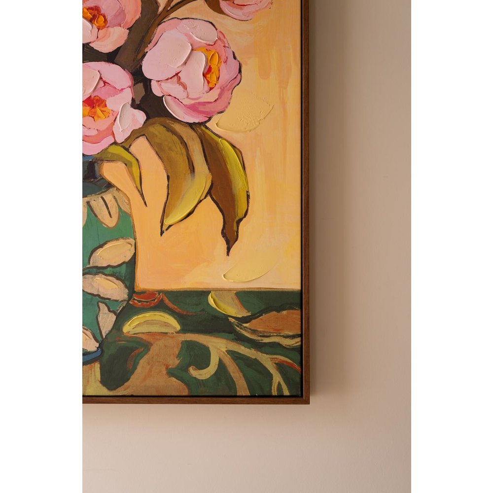 Framed Painting - Pink Flowers with Blue Vase. Picture 3